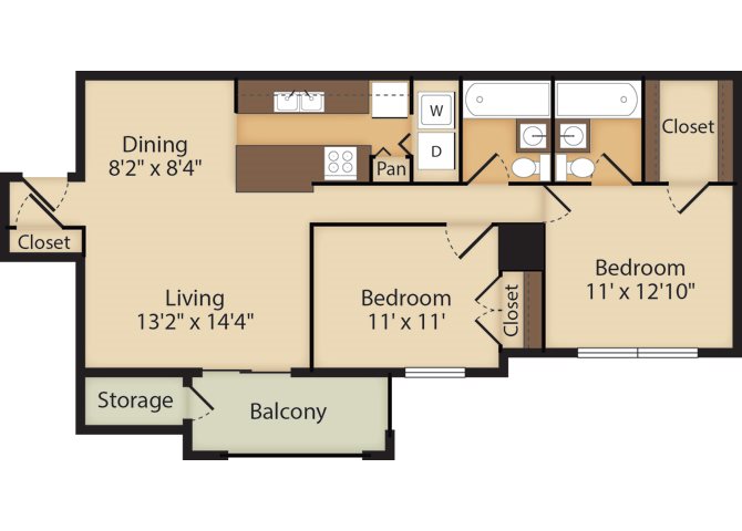 2 bedroom 2 bathroom Floor Plan B - Brookside Apartments 2 bedroom 2 bathroom Floor Plan B - Brookside Apartments